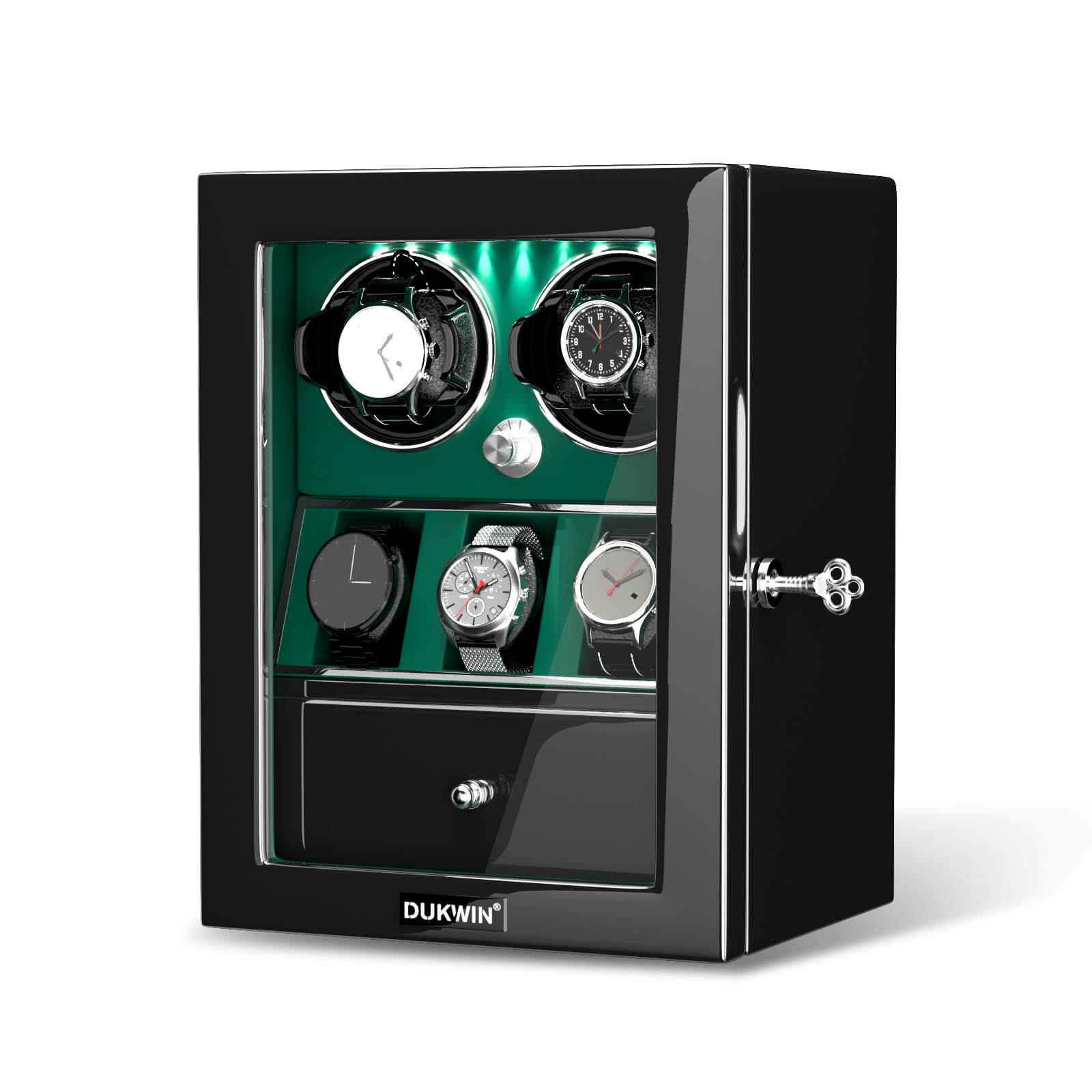 2 Watch Winders with 3 Watch Holders Quiet Mabuchi Motor - Green