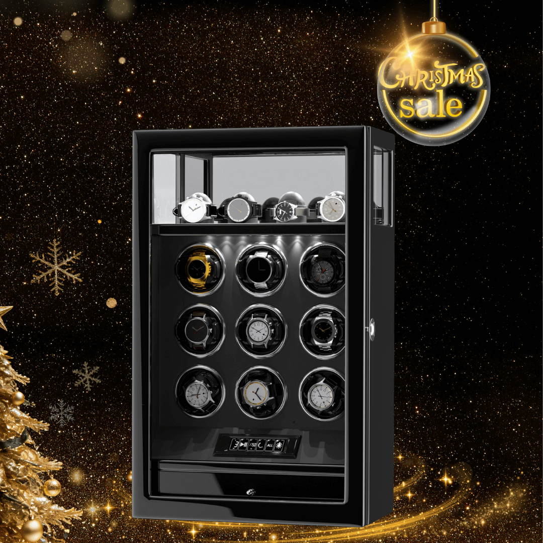 9 Watch Winders with Extra 4 Watches Storage LCD Remote Control Fingerprint Lock/Key lock - Black