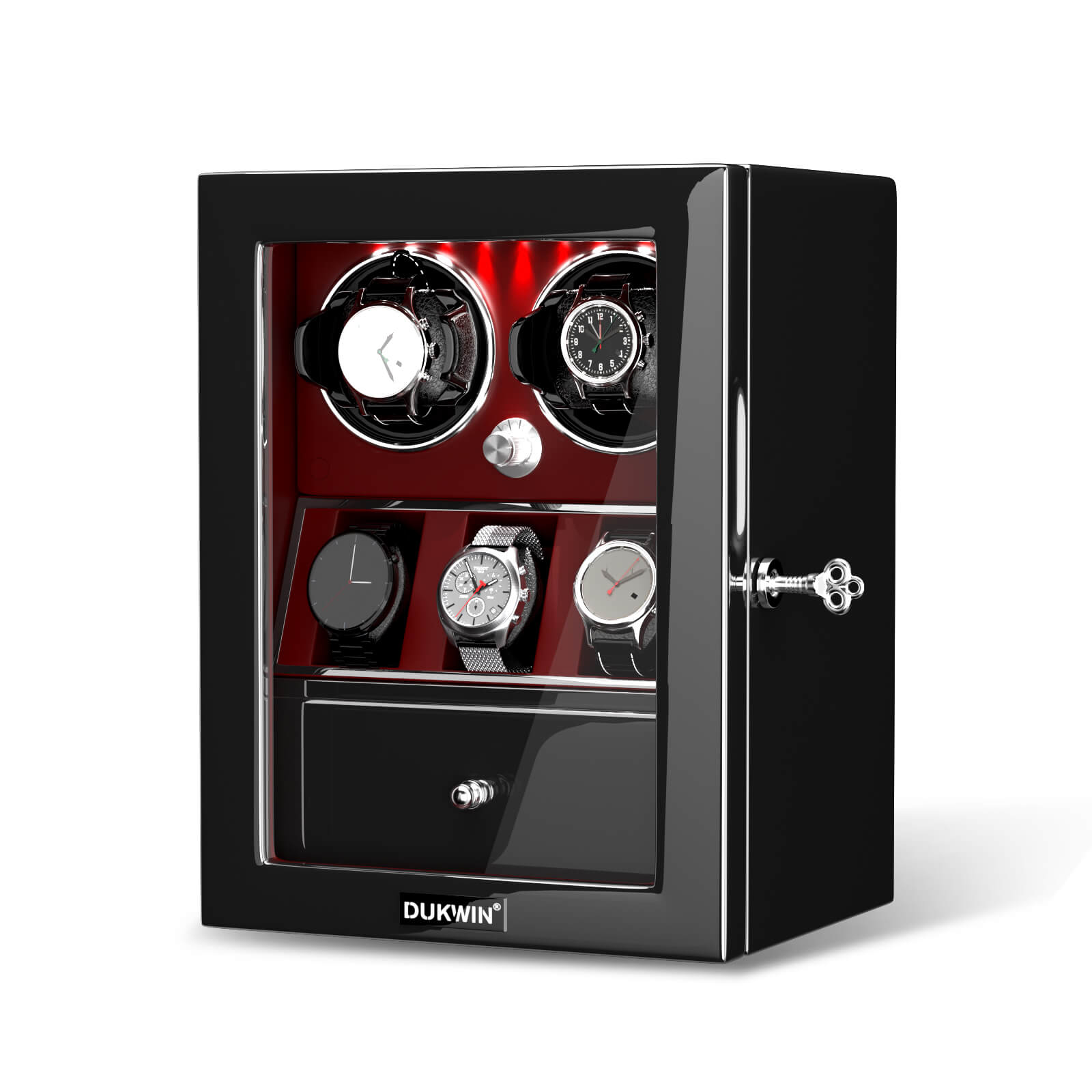 2 Watch Winders for Automatic Watches with 3 Watches Organizer Storage- Red