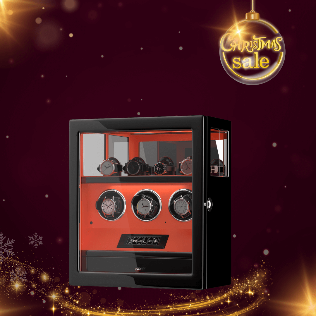 Blocco per 3 orologi con blocco delle impronte digitali e telecomando LCD per riporre 4 orologi extra - Arancione fiamma