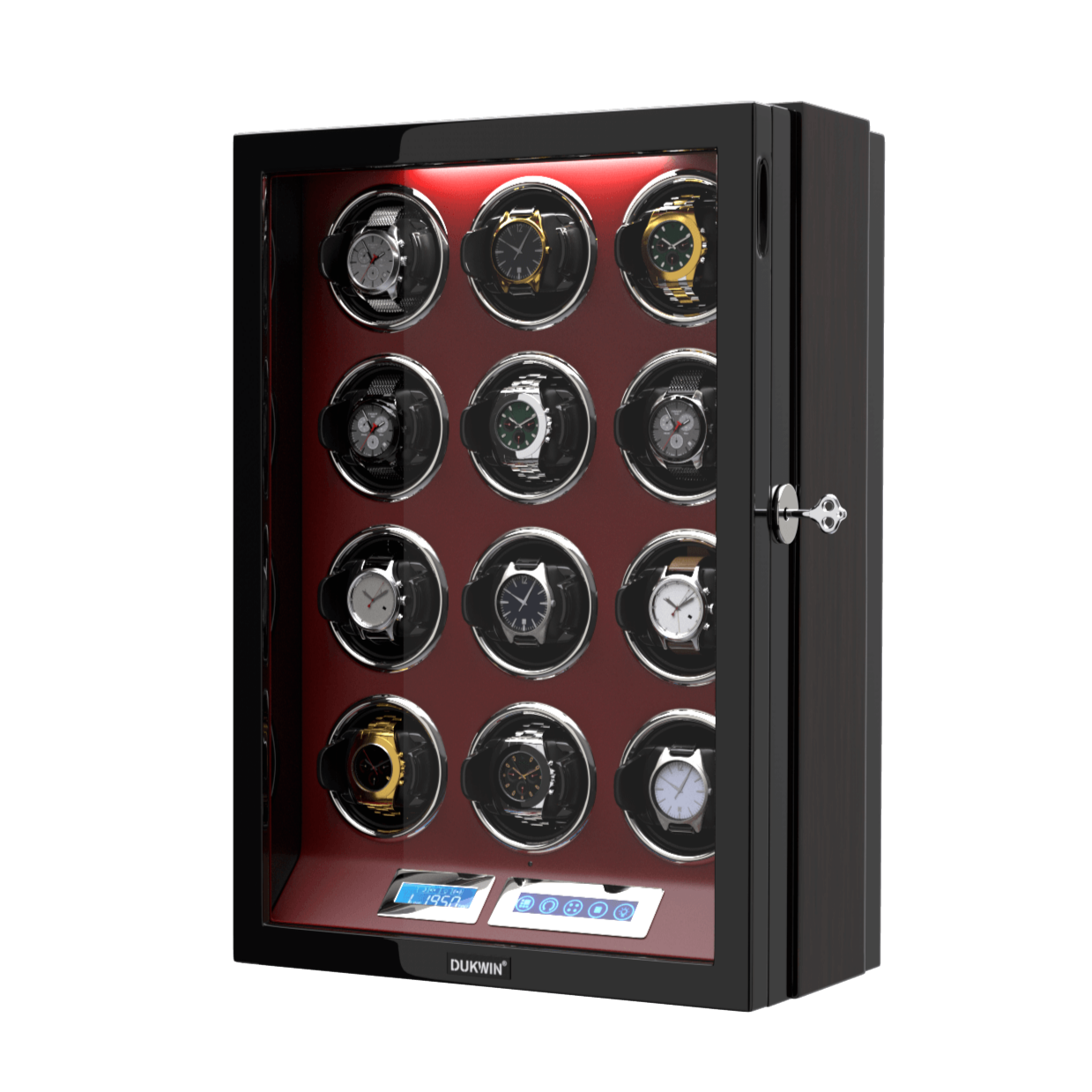 12 Watch Winder for Automatic Watches LCD Remote Control Quiet Mabuchi Motors-Red