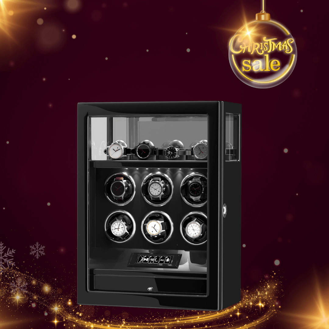 Blocco delle impronte digitali 6 caricatori per orologi con telecomando LCD per riporre gli orologi extra - nero