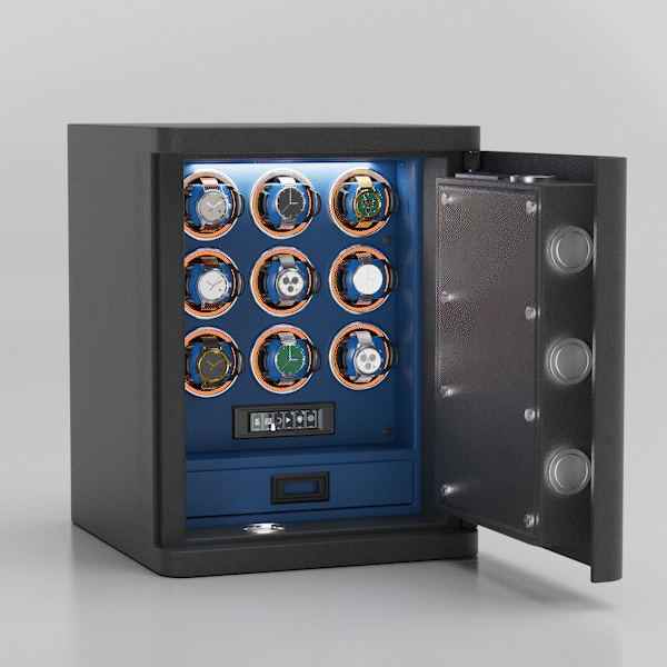 Heavy Full-Steel 9 Watch Safe – Fingerprint Access, Digital Keypad Lock & RGB Illumination - Blue