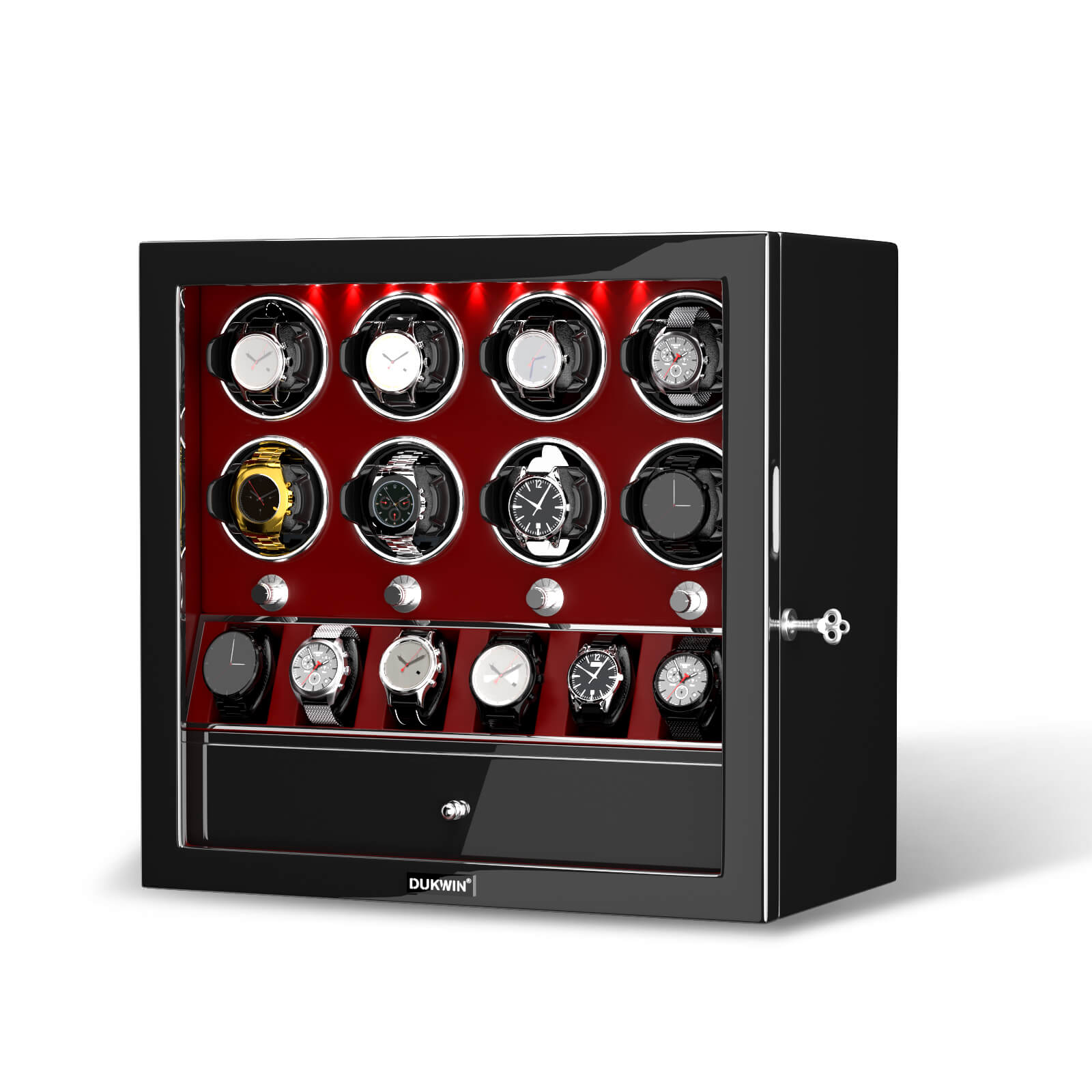 8 caricaorologi con custodia organizer per 6 orologi con rotazione automatica - rosso