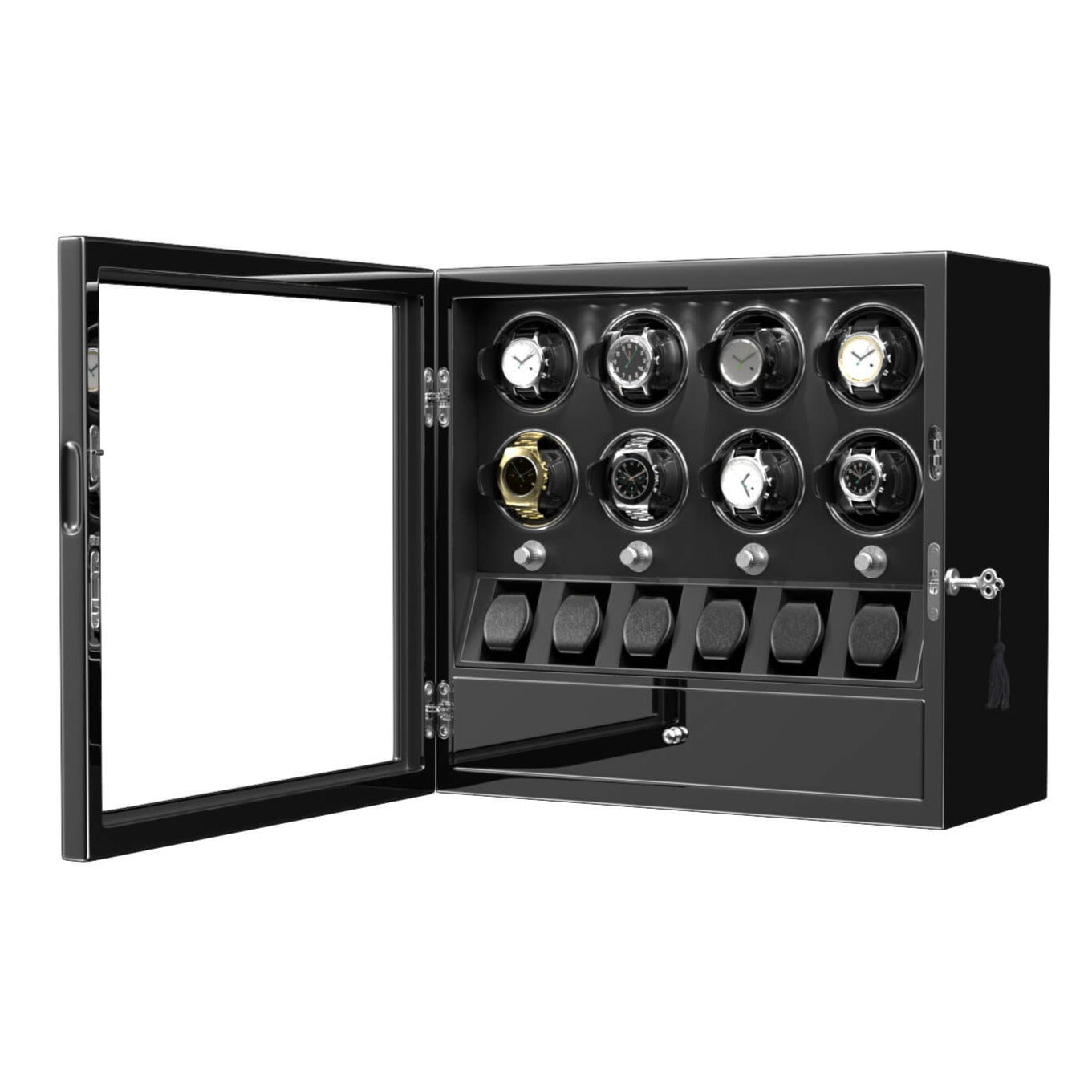 8 Watch Winders with Extra 6 Watch Display Storage and Jewelry Drawer
