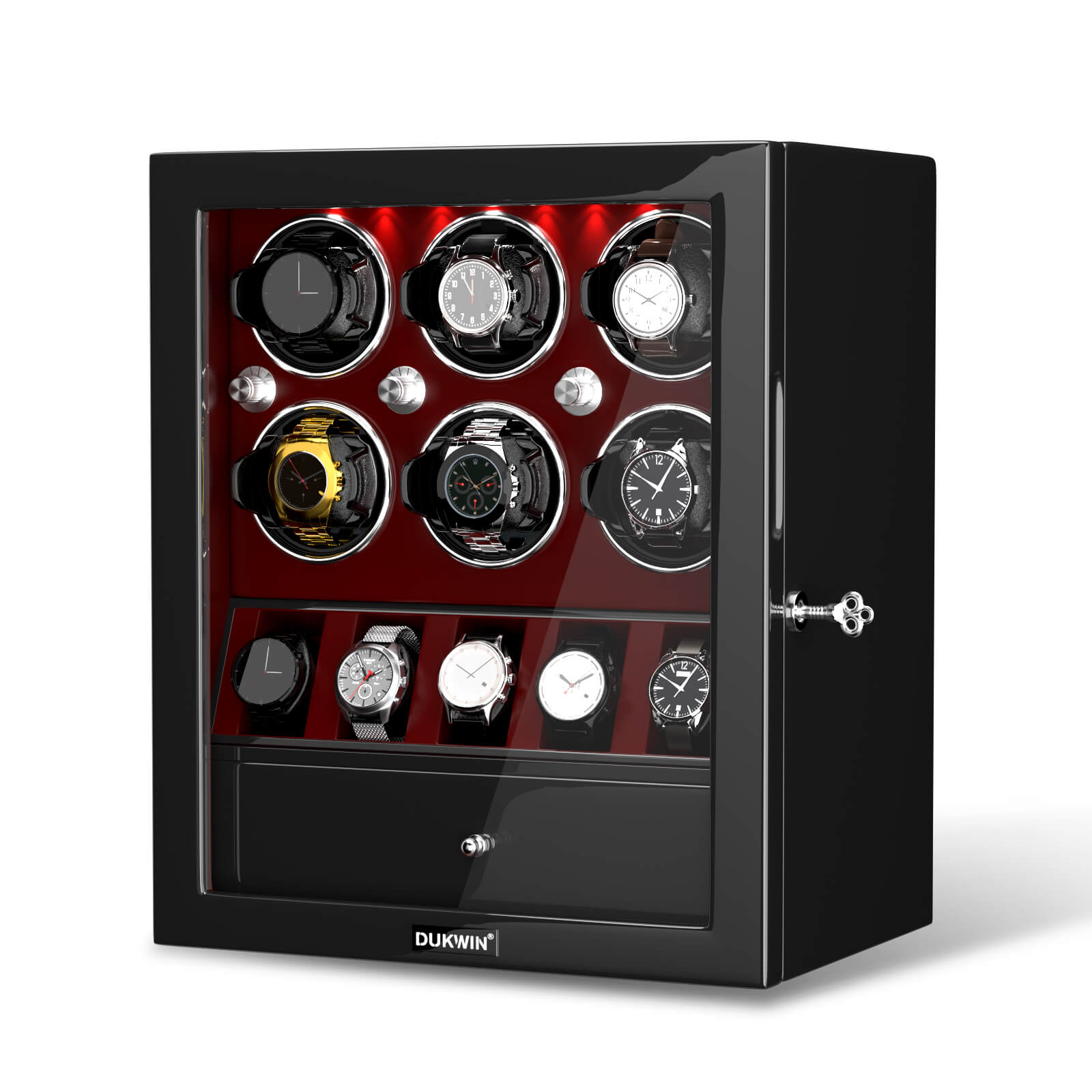 Caricatori per orologi classici per 6 orologi automatici con organizer per display per 5 orologi - rosso