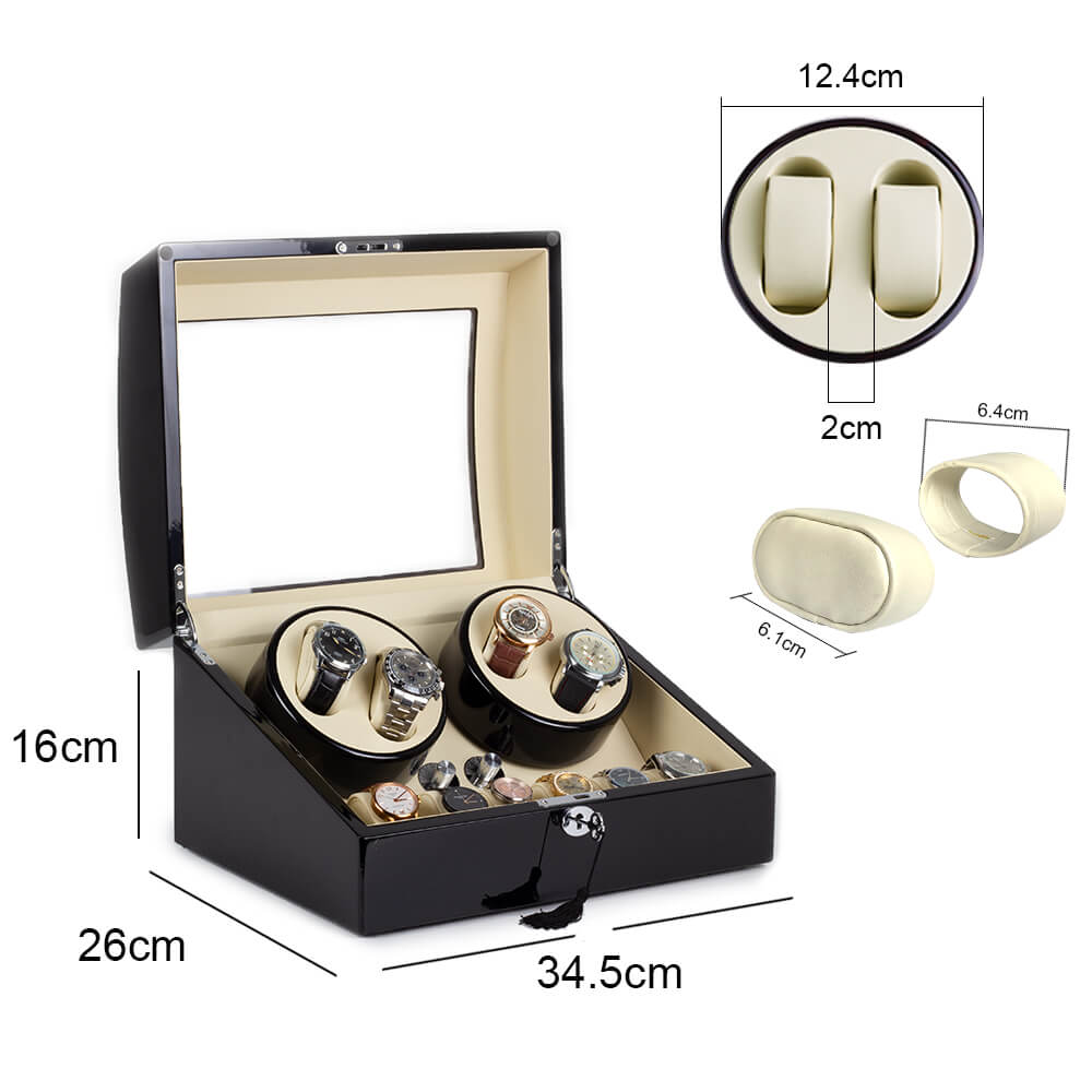 Caricatore per 4 orologi con 6 vani portaoggetti con motori Mabuchi silenziosi - nero