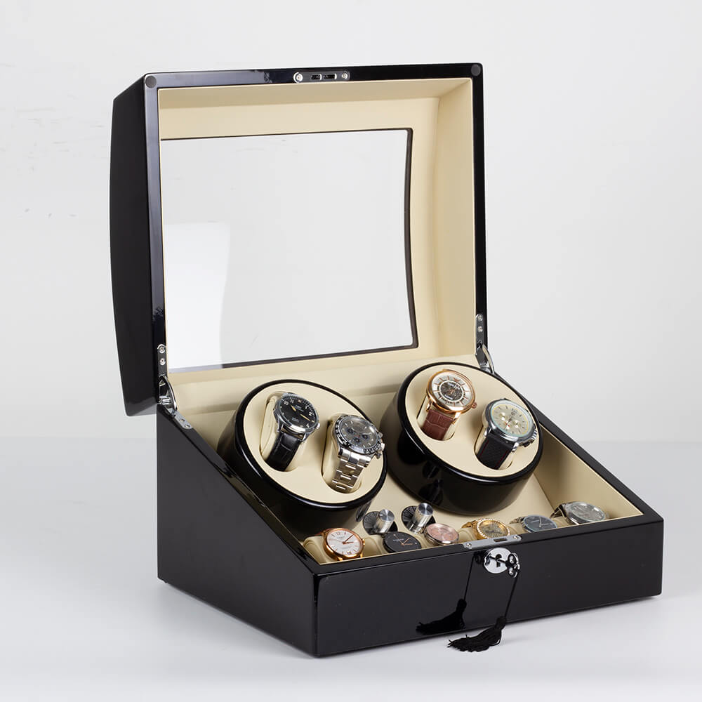 Caricatore per 4 orologi con 6 vani portaoggetti con motori Mabuchi silenziosi - nero