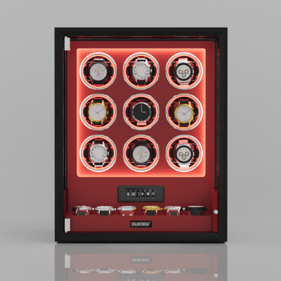 VIRTUOSO – Premium 9 Watch Winder with Fingerprint Lock & Extra Storage - Red