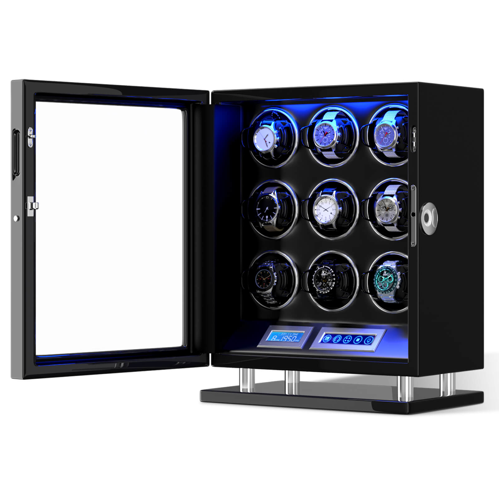 9 Watch Winder Fingerprint Switch Ultra Quiet Motors Large Watch Automatic Rotator