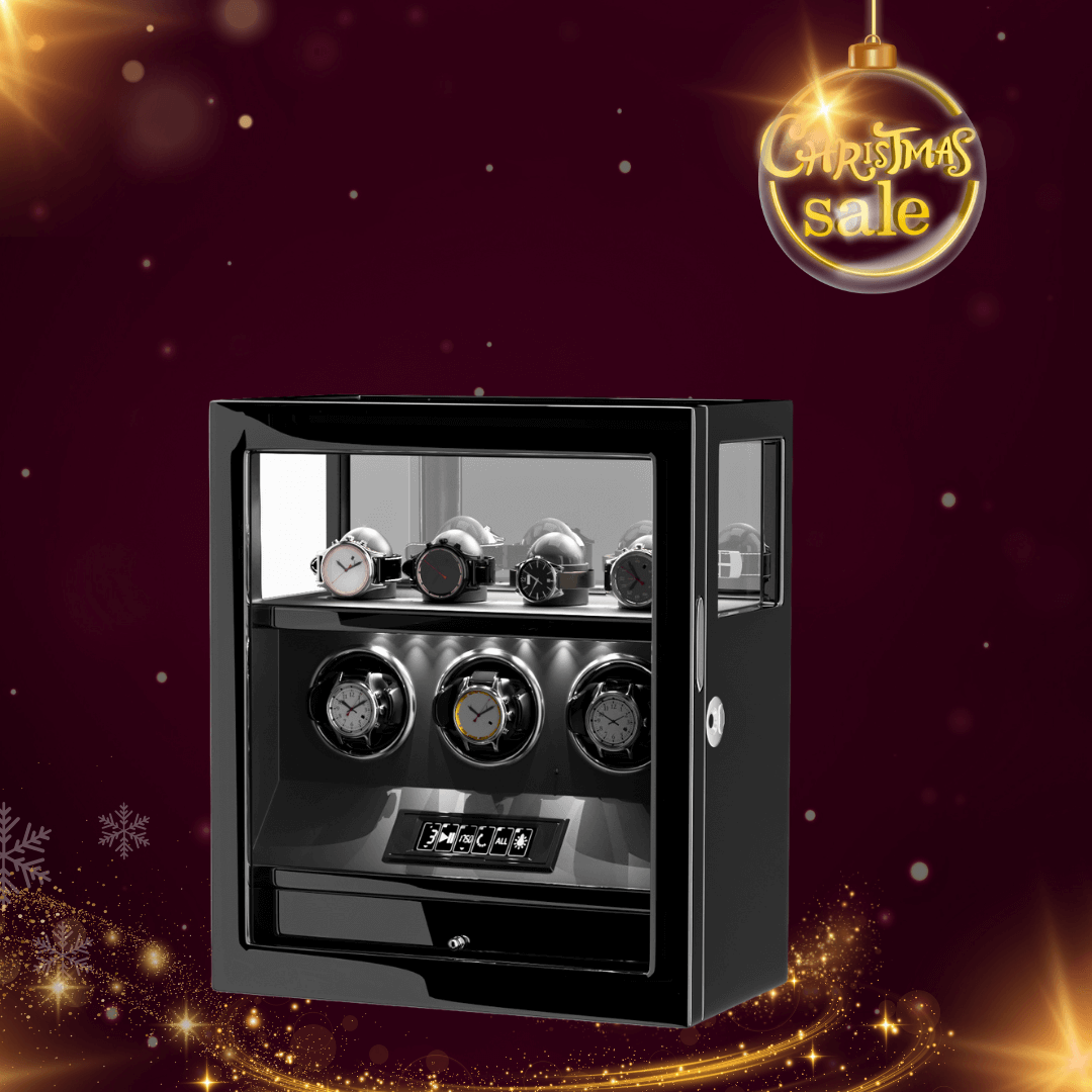 Blocco delle impronte digitali 3 avvolgitori per orologi con telecomando LCD per riporre altri 4 orologi - nero