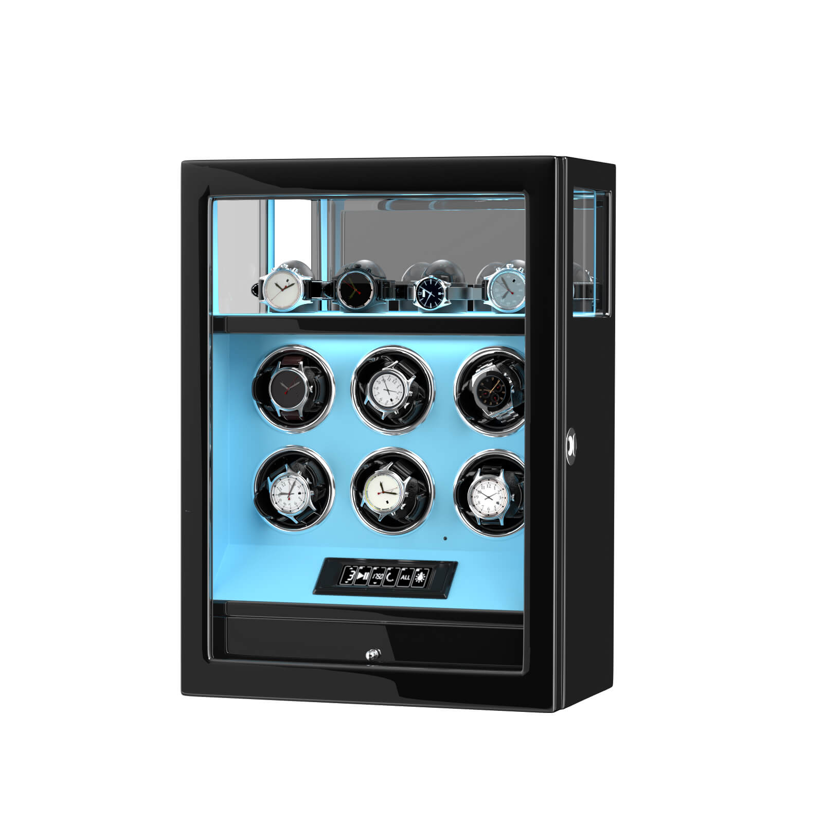 Fingerprint Lock 6 Watch Winders with Extra Watches Storage LCD Remote Control - Tiffany Blue