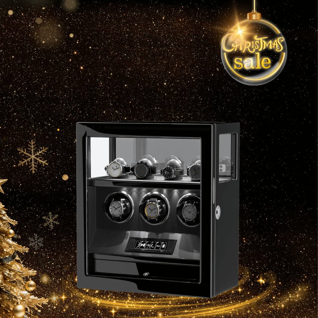 Fingerprint Lock 3 Watch Winders with Extra 4 Watches Storage LCD Remote Control - Black