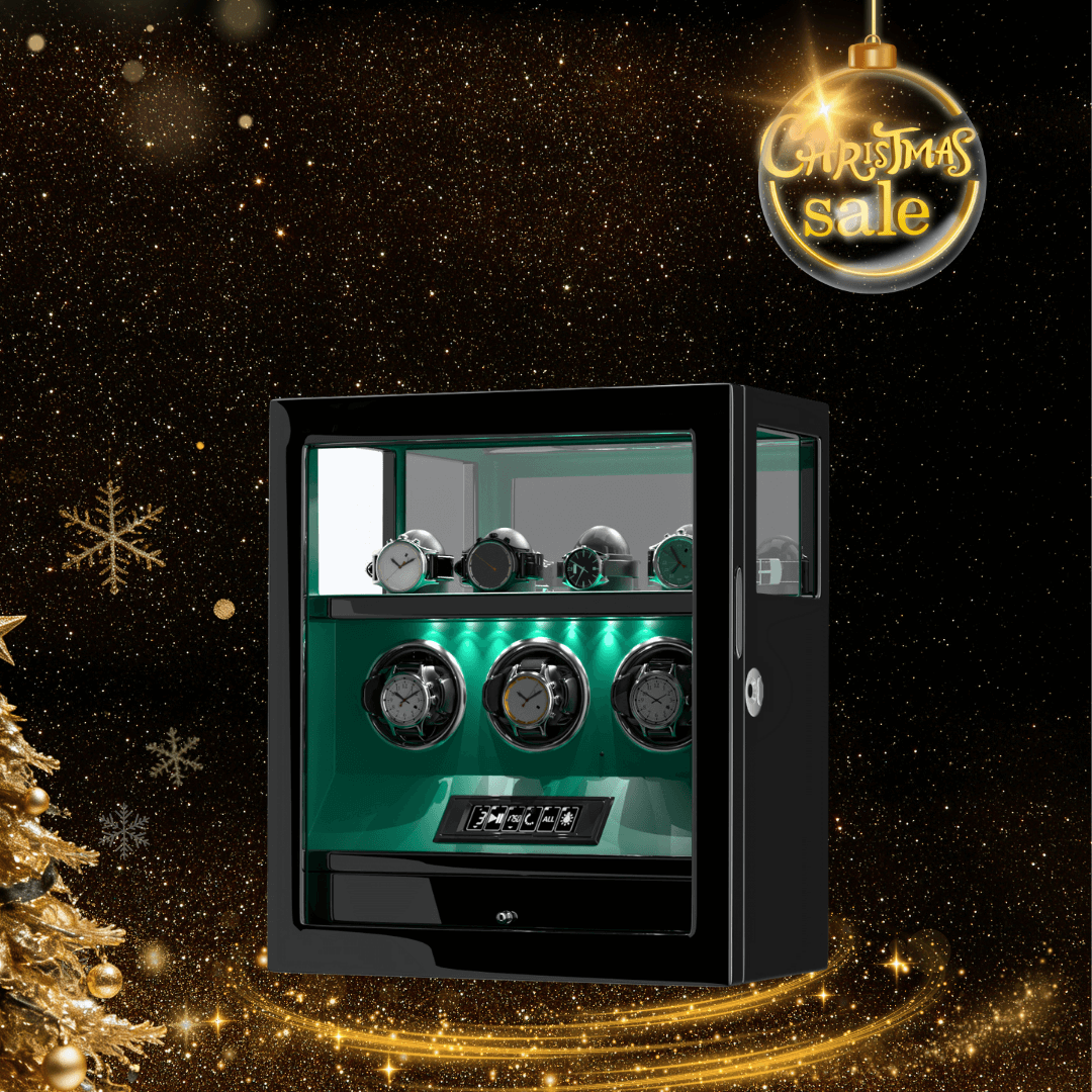 Fingerprint Lock 3 Watch Winders with Extra Watches Storage LCD Remote Control - Green