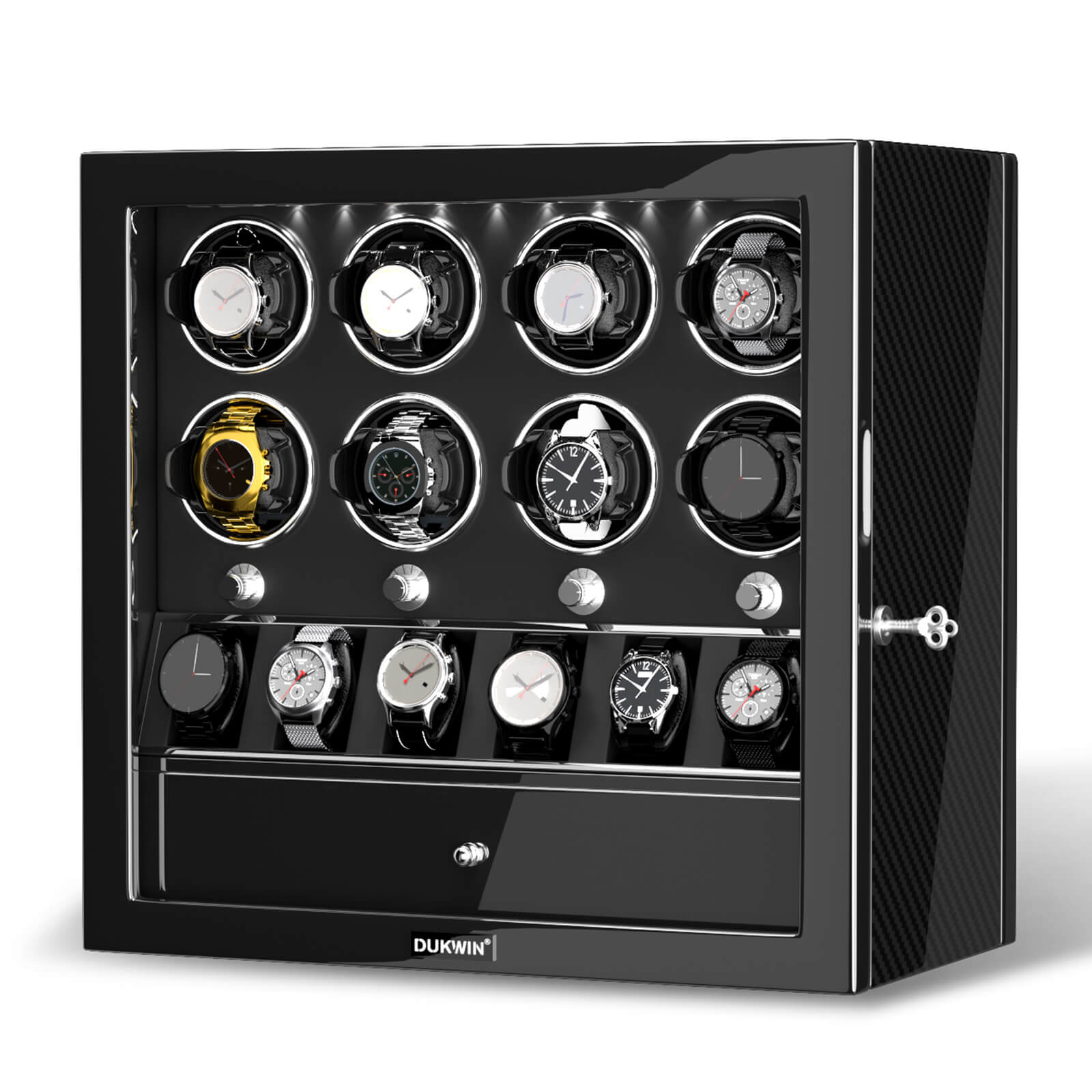 8 Watch Winders for Automatic Watches with 6 Storage Organizer Case - Carbon Fiber