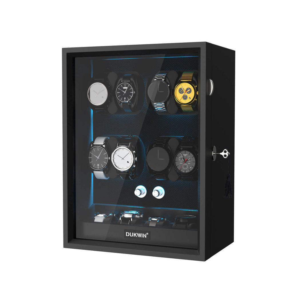 8 + 4 Watch Winder with Extra Storages Aurora Blue Light