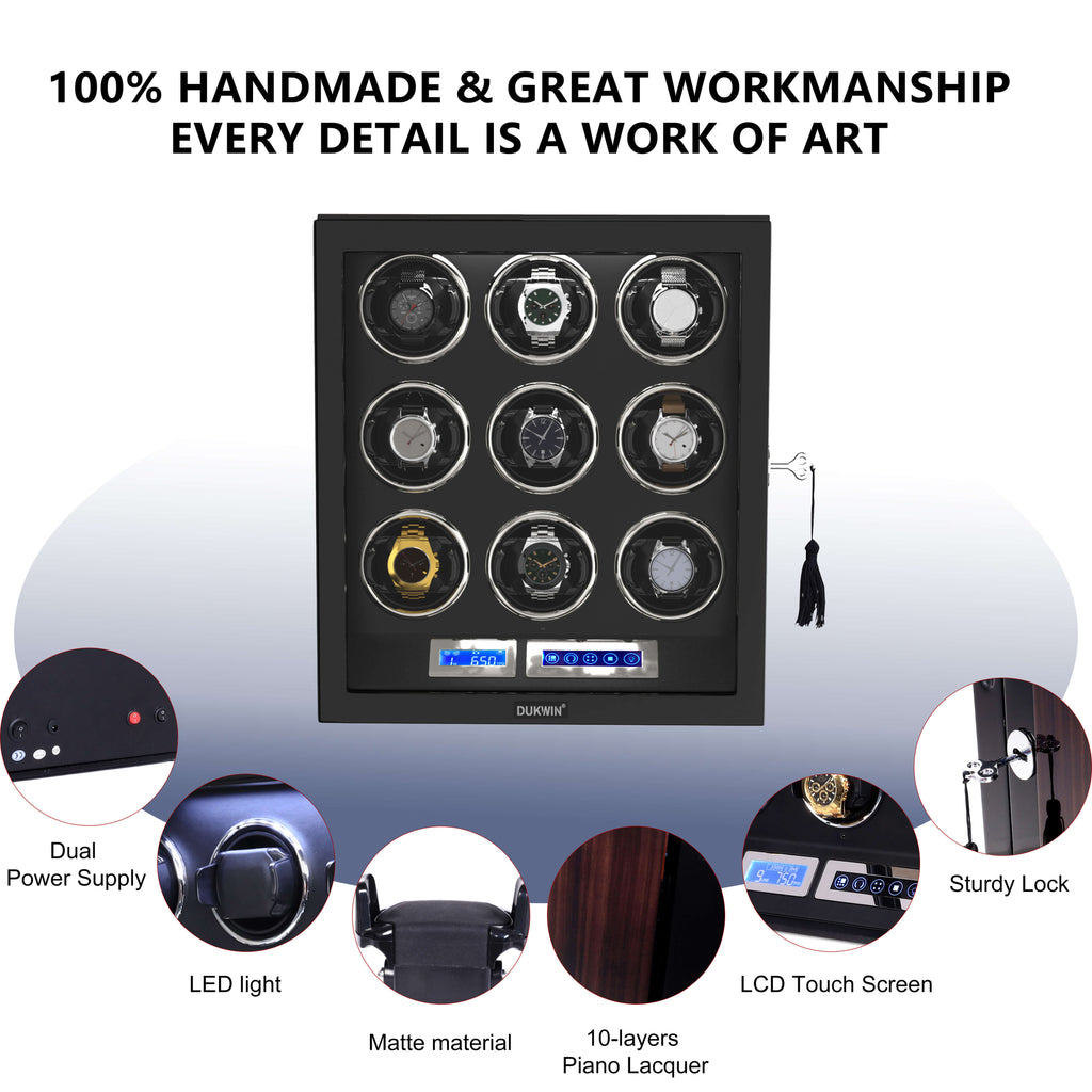 Watch Winder for 9 Automatic Watches LCD Remote Control DUKWIN