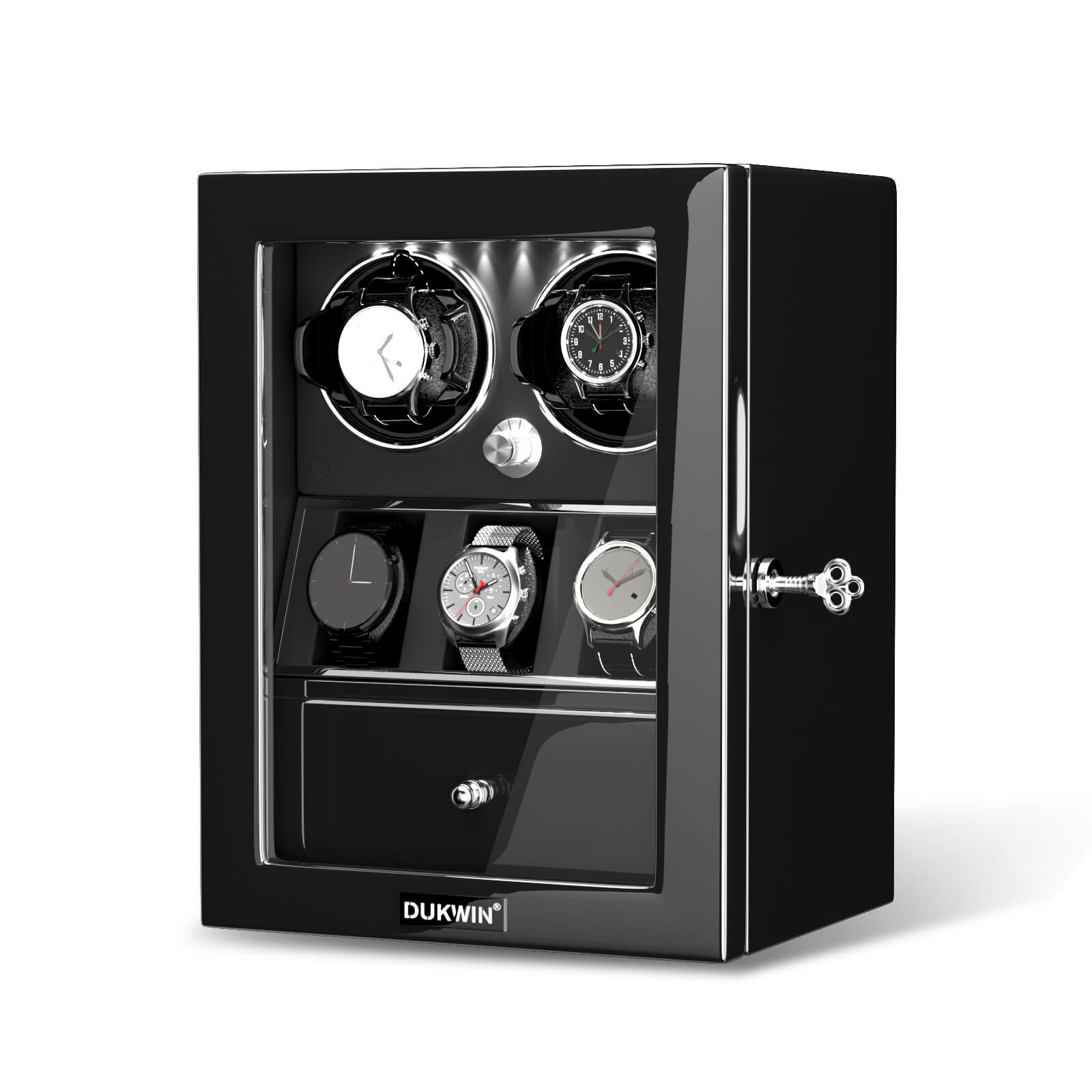 Classic 2 Watch Winders with 3 Watches Display Organizer - Black