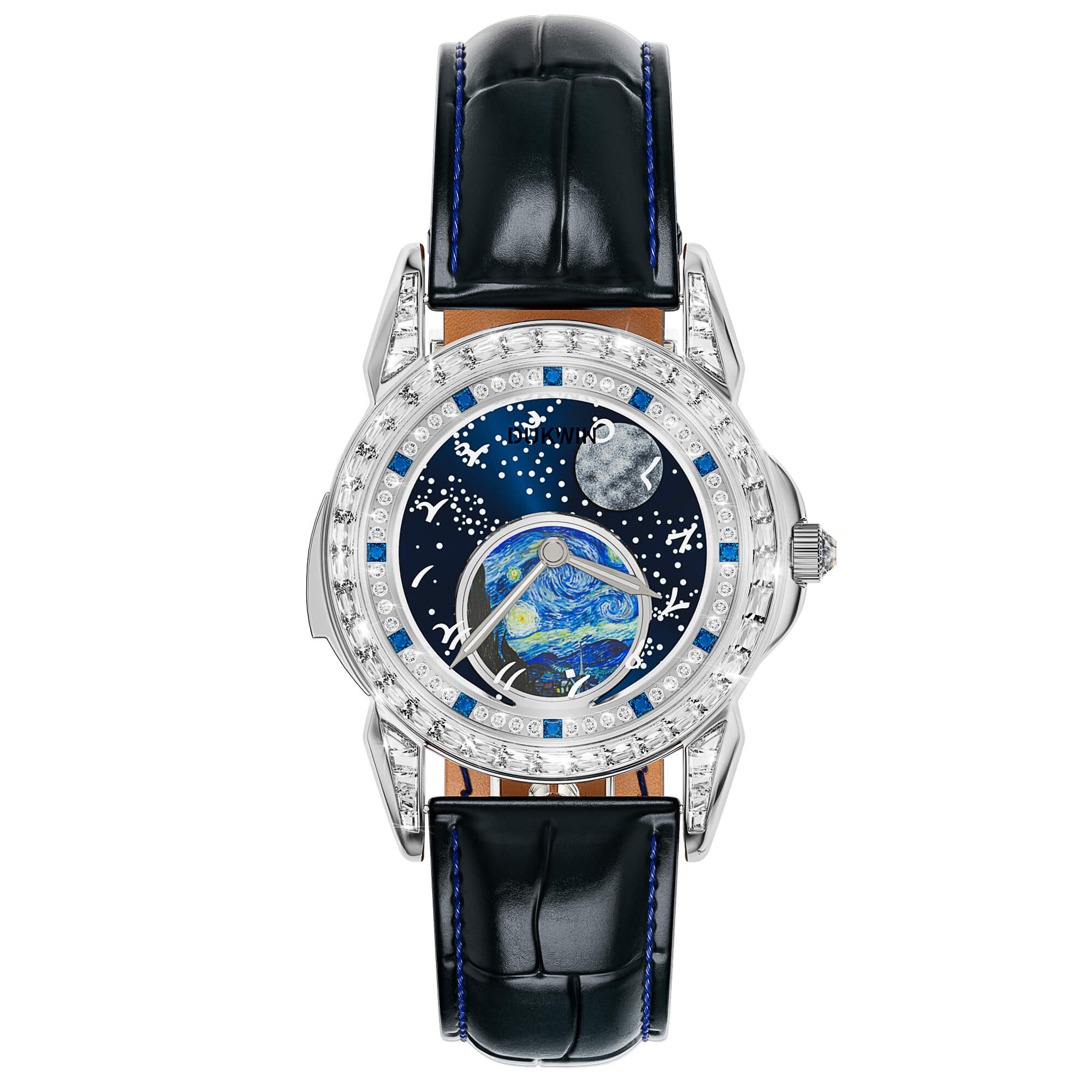 Astral Vortex - Orologio Meccanico Automatico da Uomo l Quadrante con Fasi Lunari Nebulose l Display 12 Segni Zodiacali