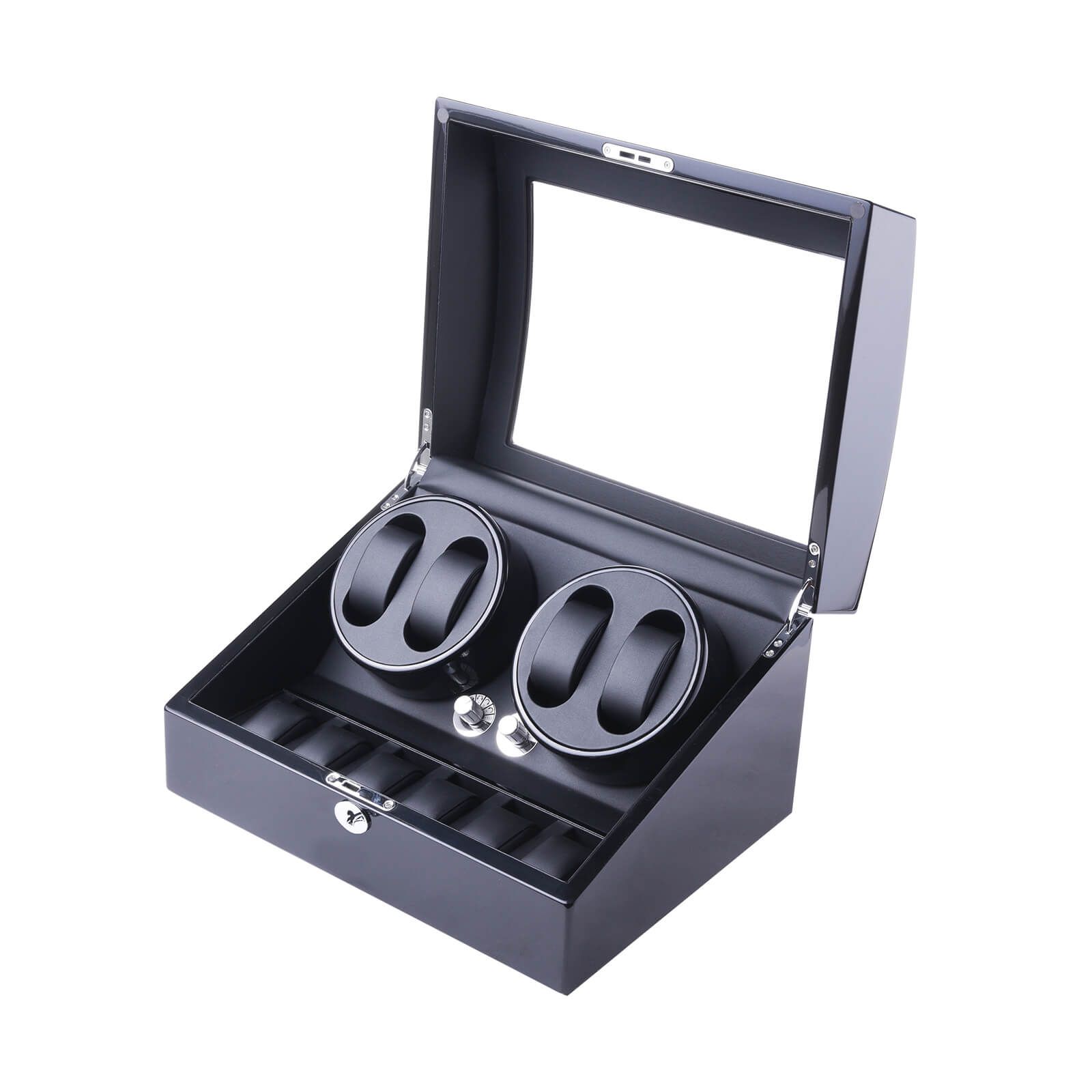 4 Watch Winder with 6 Storage Space with Quiet Mabuchi Motors - Black