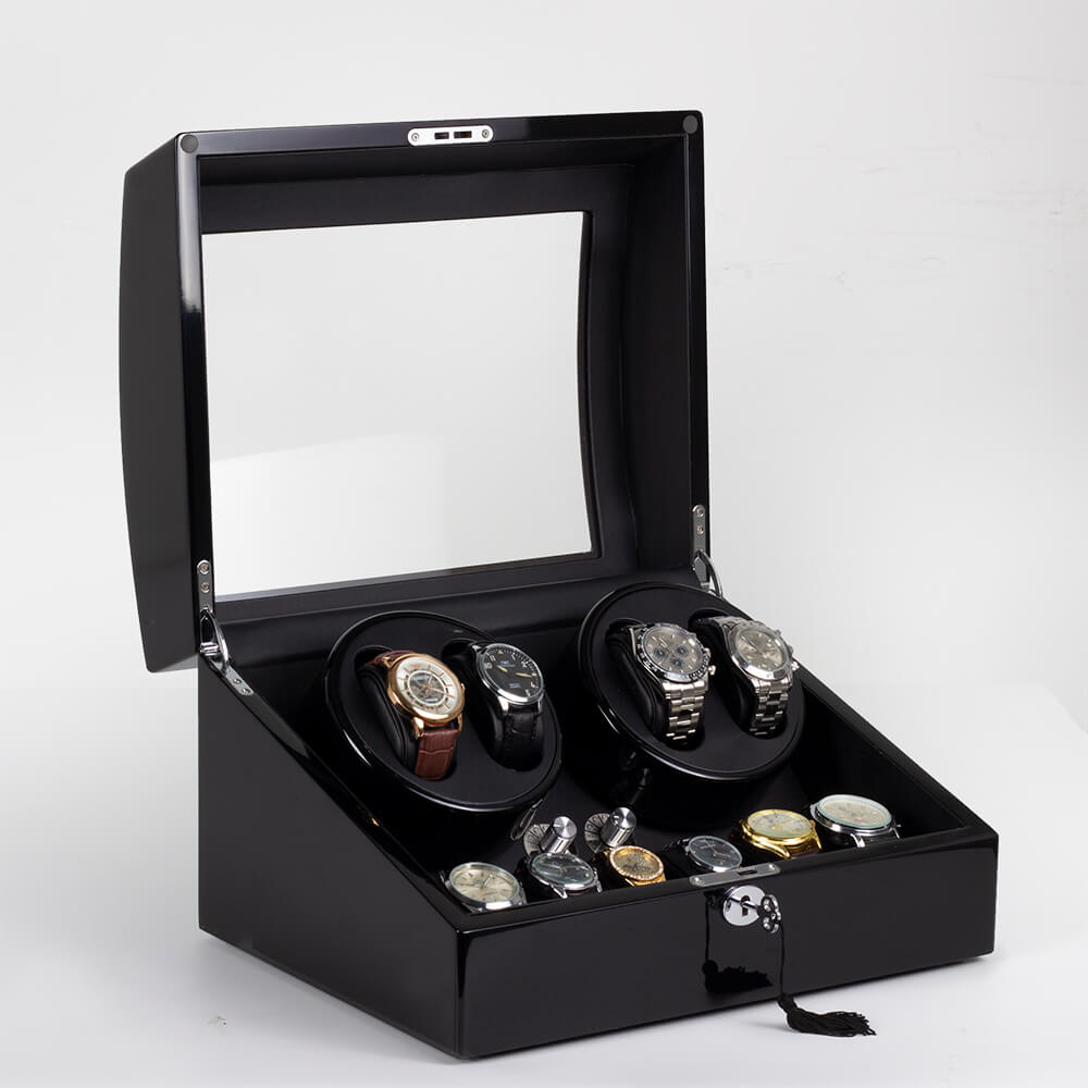 4 Watch Winder with 6 Storage Space with Quiet Mabuchi Motors - Black