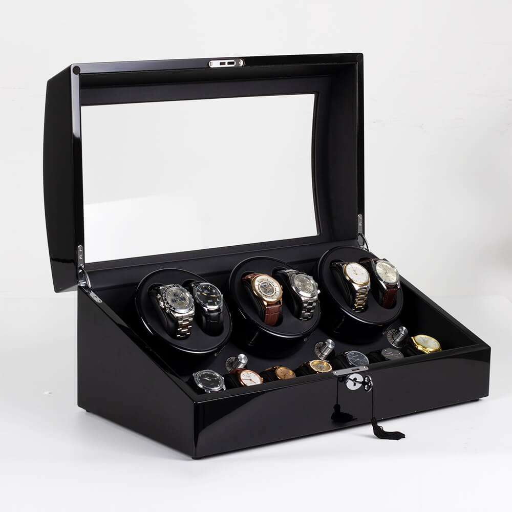 6 Watch Winder with 7 Storage Space Quiet Mabuchi Motors with Lock-Black