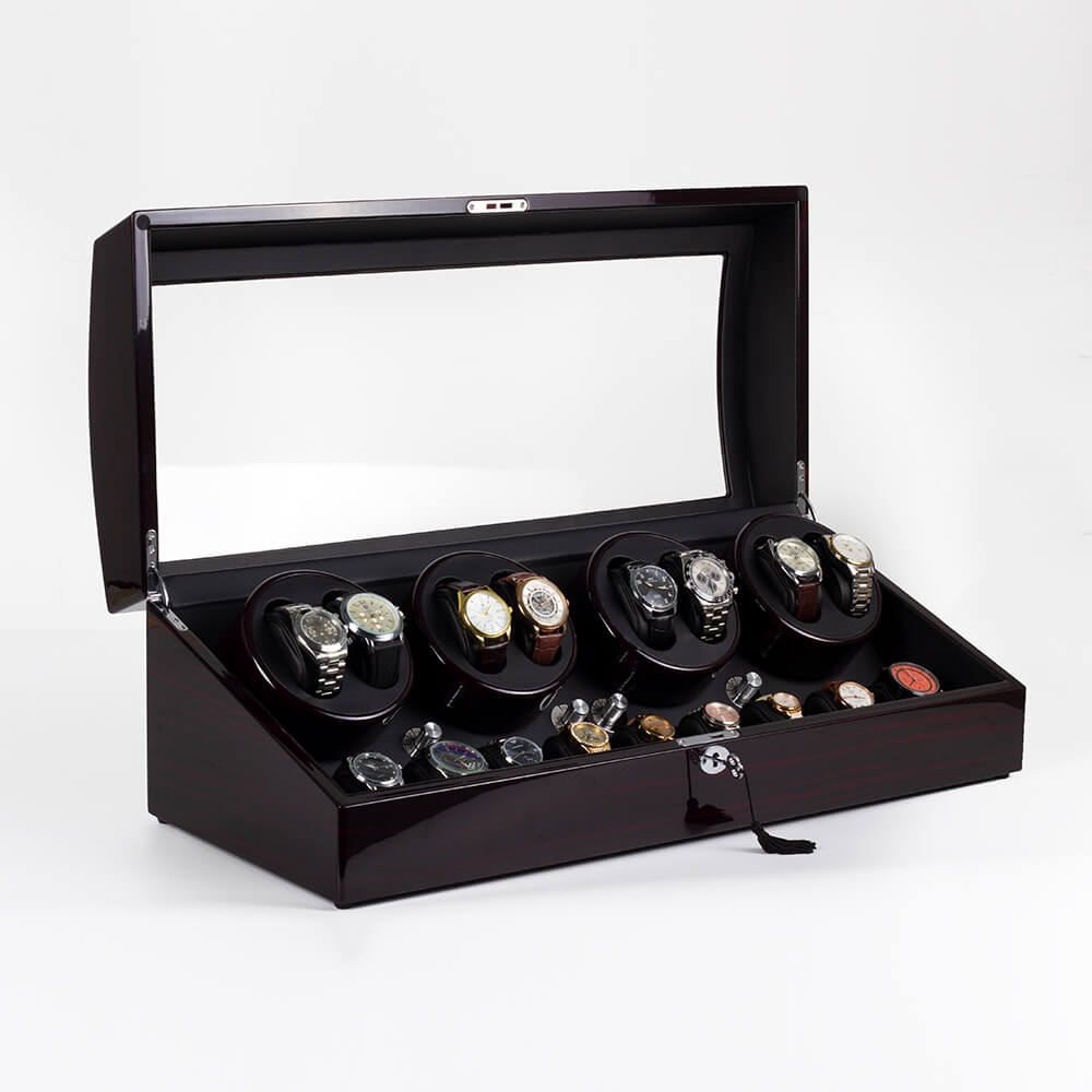 Large Size - 8 Watch Winder Large Storage Quiet Mabuchi Motors with Lock - Ebony
