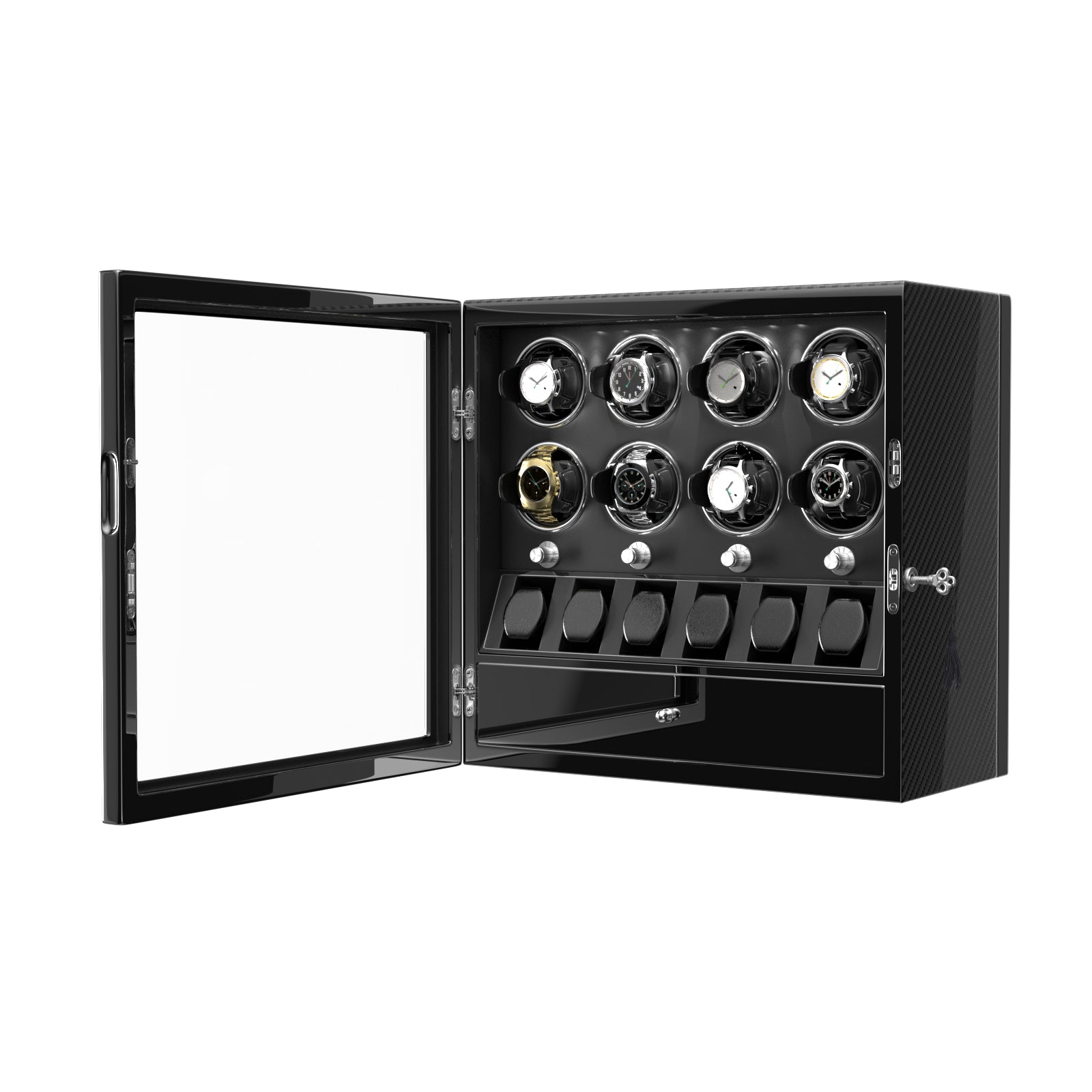 8 Watch Winders for Automatic Watches with 6 Storage Organizer Case - Carbon Fiber