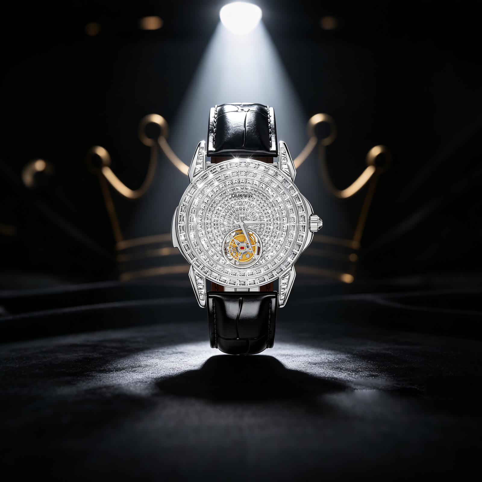 Tourbillon Occhio Sovrano - Orologio Meccanico Automatico da Uomo di Lusso con Cristalli Scintillanti