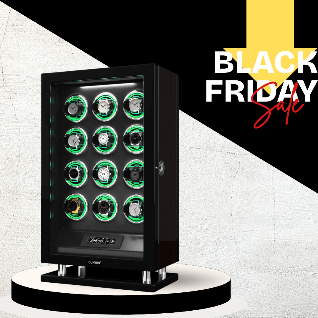 Special Edition- 12 Watch Winder with Fingerprint Unlock RGB Light LCD Touchscreen Remote Large Watch Box
