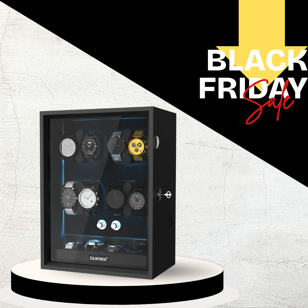 8 + 4 Watch Winder with Extra Storages Aurora Blue Light Quiet Motors - Black