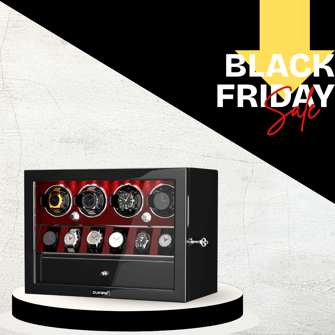 4 Watch Winders for Automatic Watches with 6 Watches Display Organizer - Red