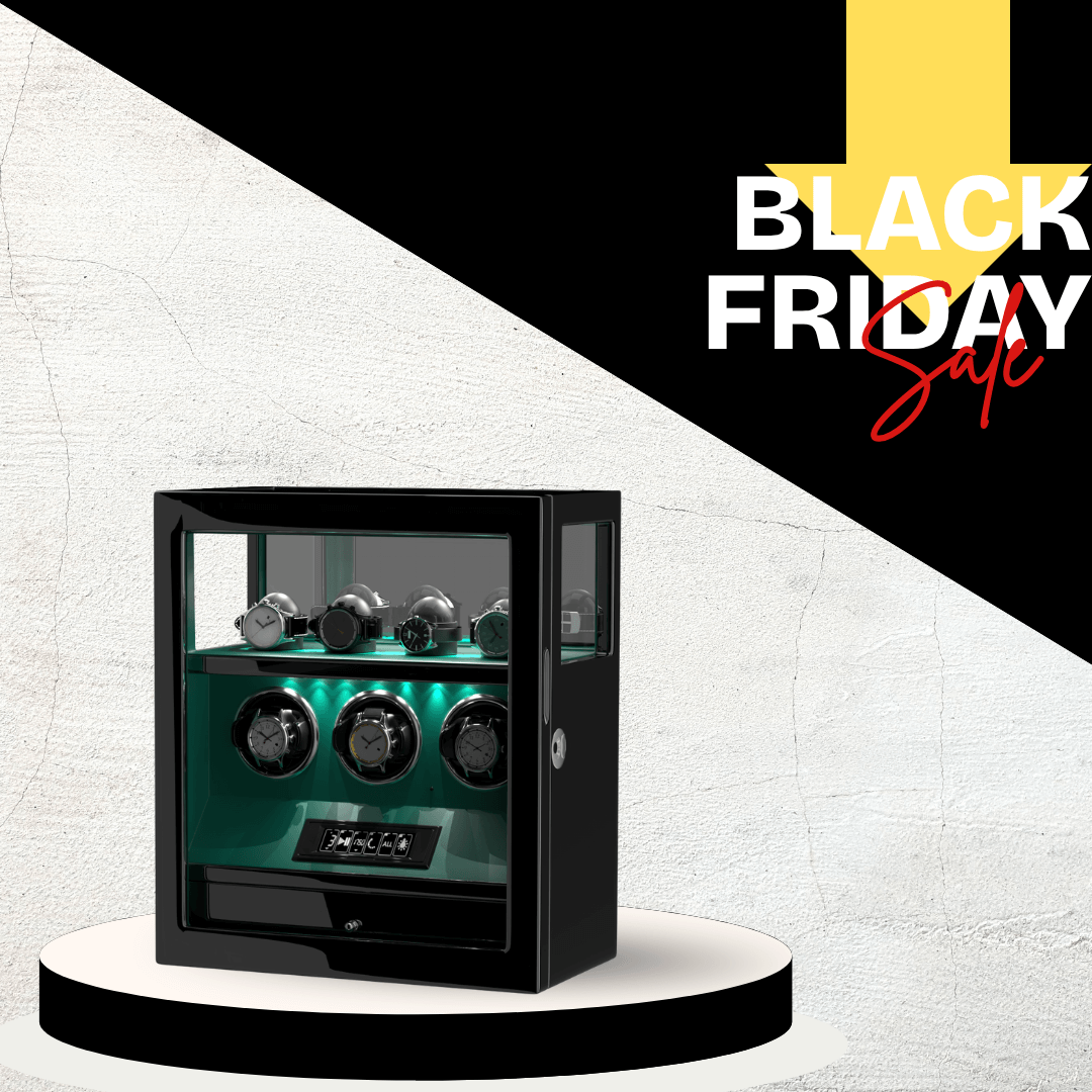 Fingerprint Lock 3 Watch Winders with Extra Watches Storage LCD Remote Control - Green