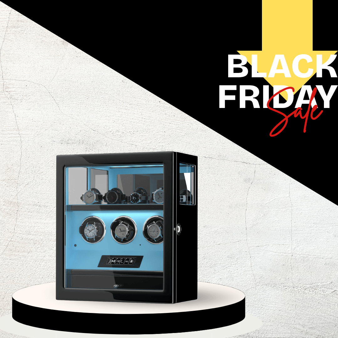 Fingerprint Lock 3 Watch Winders with Extra 4 Watches Storage LCD Remote Control - Tiffany Blue