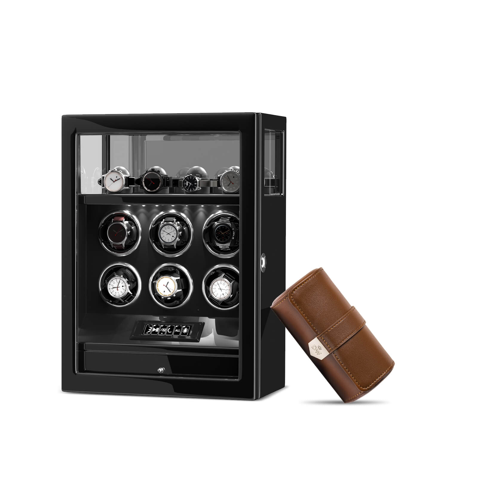 Limited Edition Gift Set: Fingerprint 6 Watch Winder + Vegan Leather Double Wacth Roll