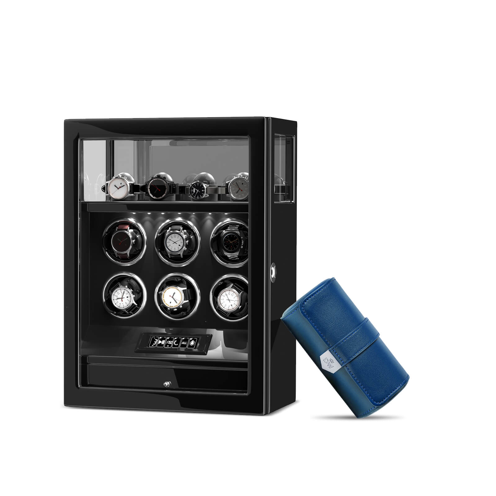 Remontoir 6 + 6 montres avec rangements supplémentaires Aurora Blue Light