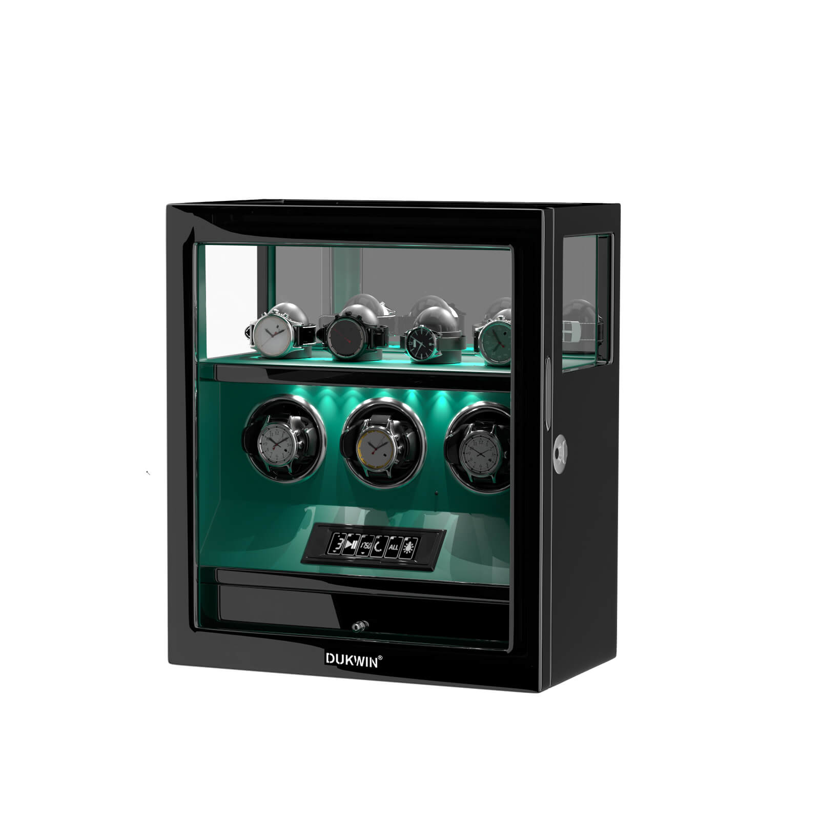 Fingerprint Lock 3 Watch Winders with Extra Watches Storage LCD Remote Control - Green