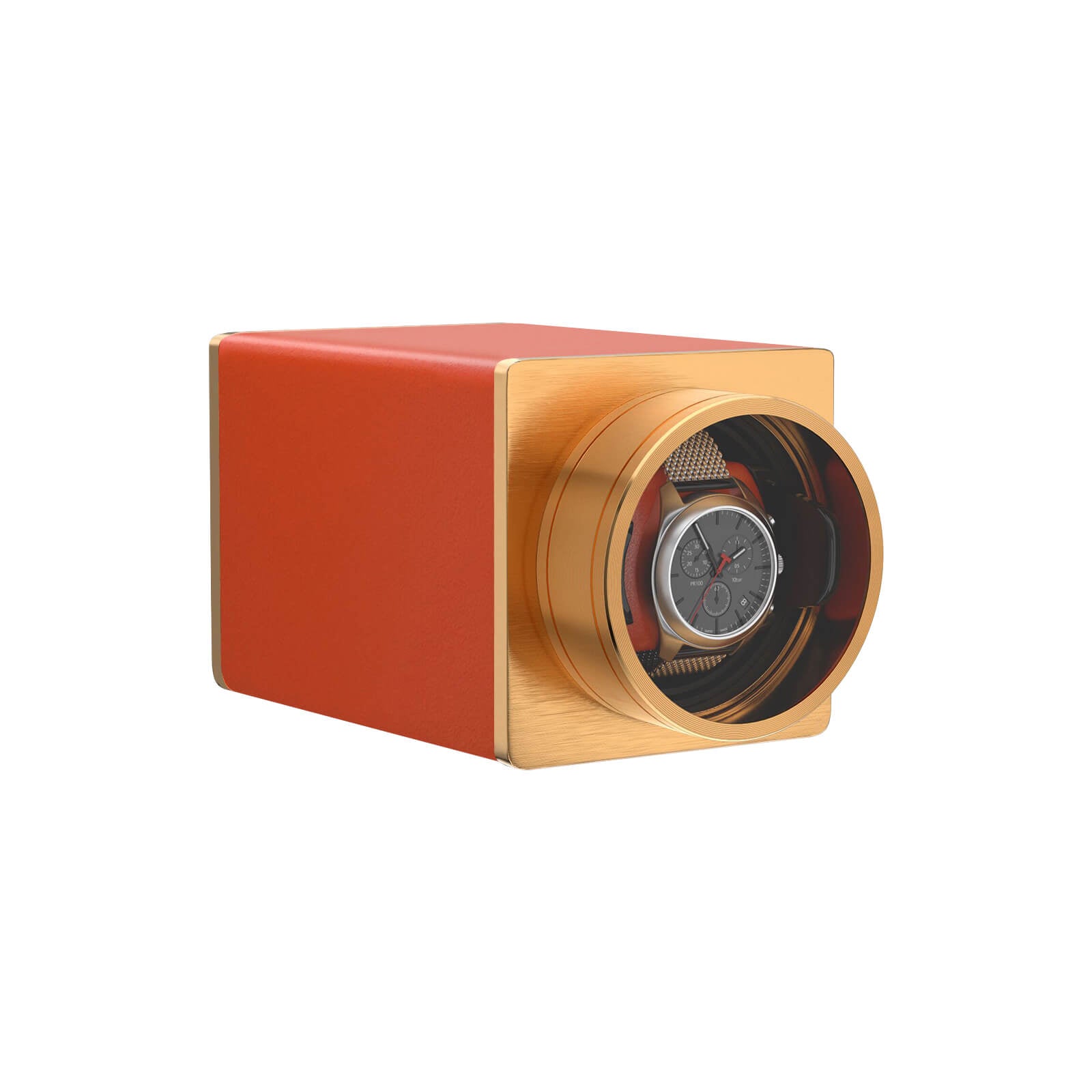 Single Watch Winder Stackable Vegan Leather Quiet Mabuchi Motors for Travel - Flame Orange