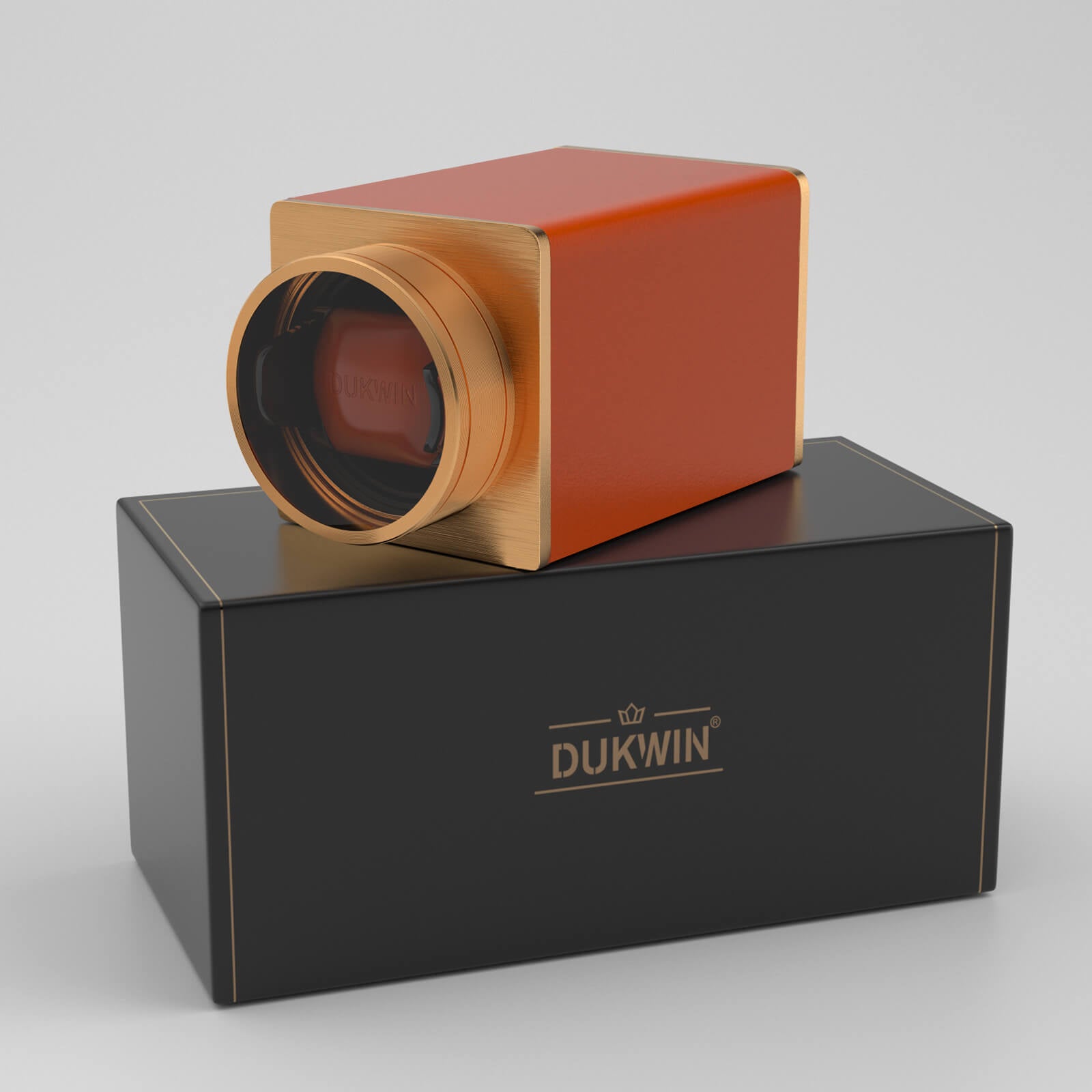 Single Watch Winder Stackable Vegan Leather Quiet Mabuchi Motors for Travel - Flame Orange