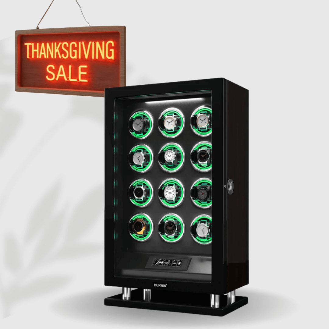 Special Edition- 12 Watch Winder with Fingerprint Unlock RGB Light LCD Touchscreen Remote Large Watch Box