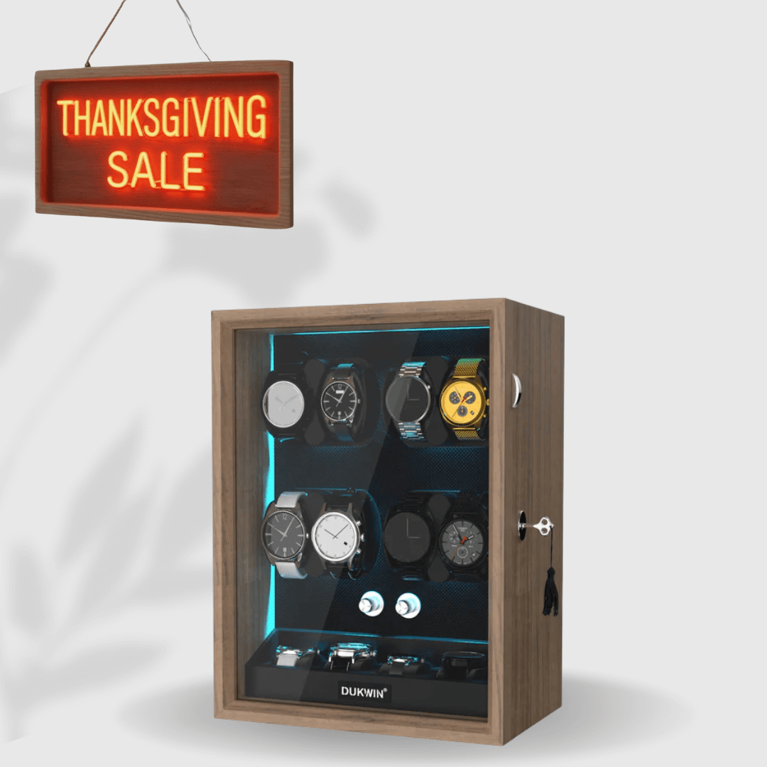 8 + 4 Watch Winder with Extra Storages Aurora Blue Light Quiet Motors - Grain