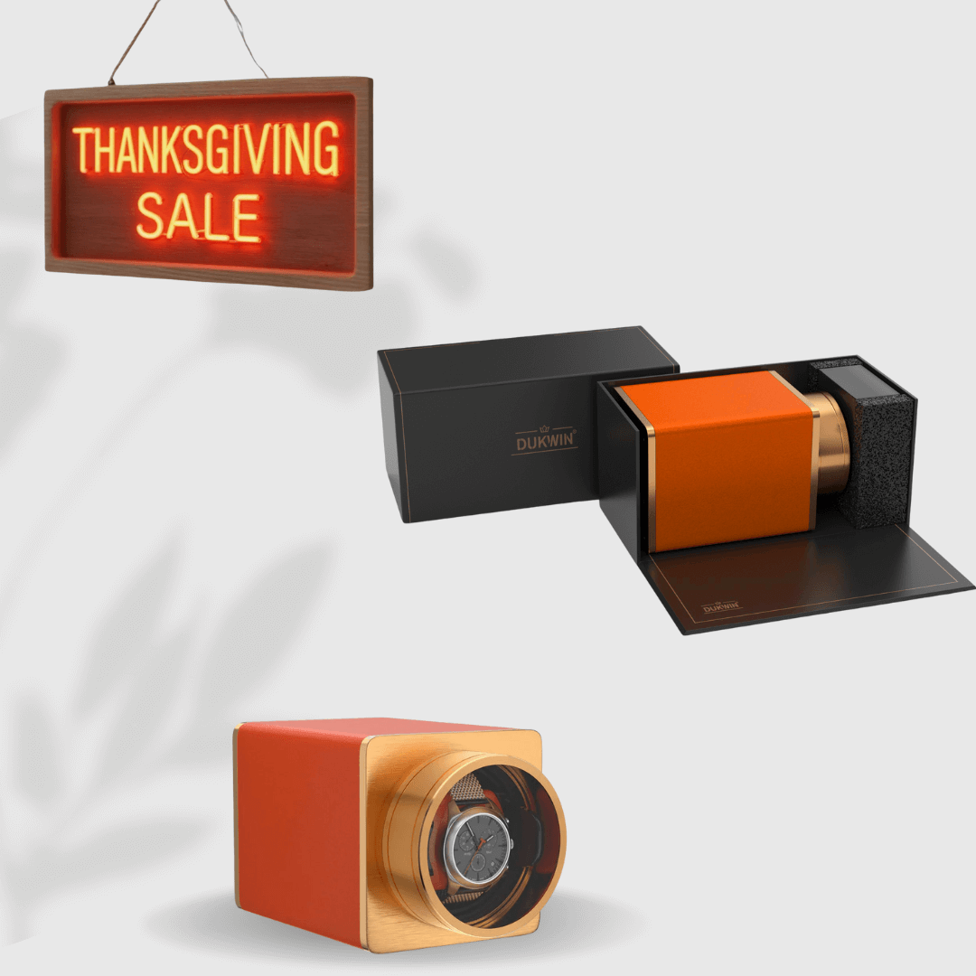 Single Watch Winder for Automatic Watches Vegan Leather Quiet Mabuchi Motors for Travel- Flame Orange