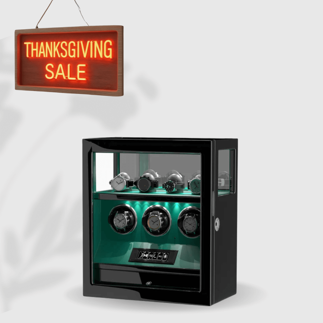 Fingerprint Lock 3 Watch Winders with Extra Watches Storage LCD Remote Control - Green