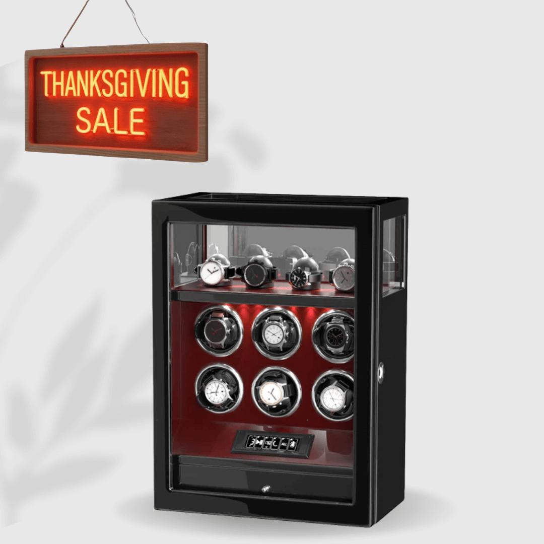 Fingerprint Lock 6 Watch Winders with Extra Watches Storage LCD Remote Control - Red