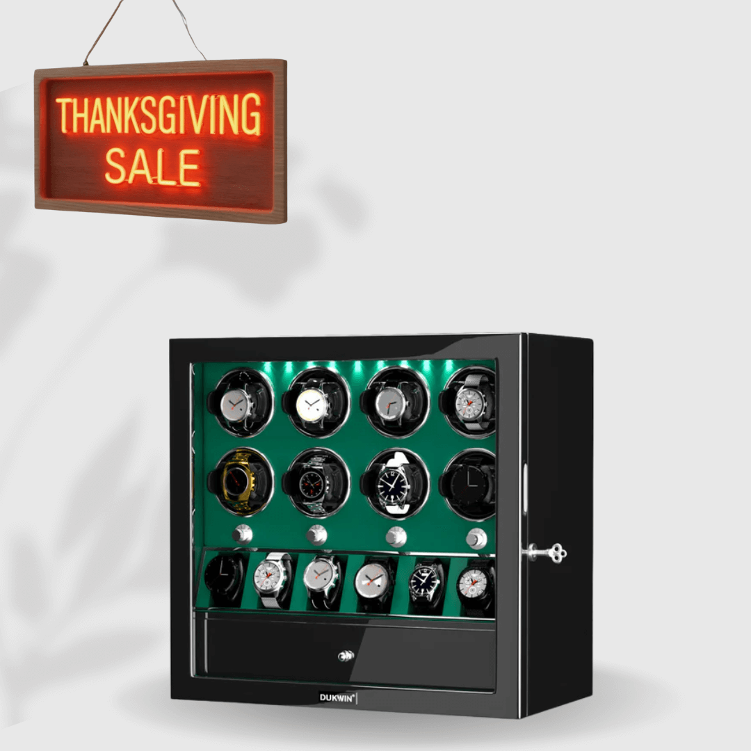 8 Watch Winders with 6 Watches Organizer Storage Large Space Case - Green