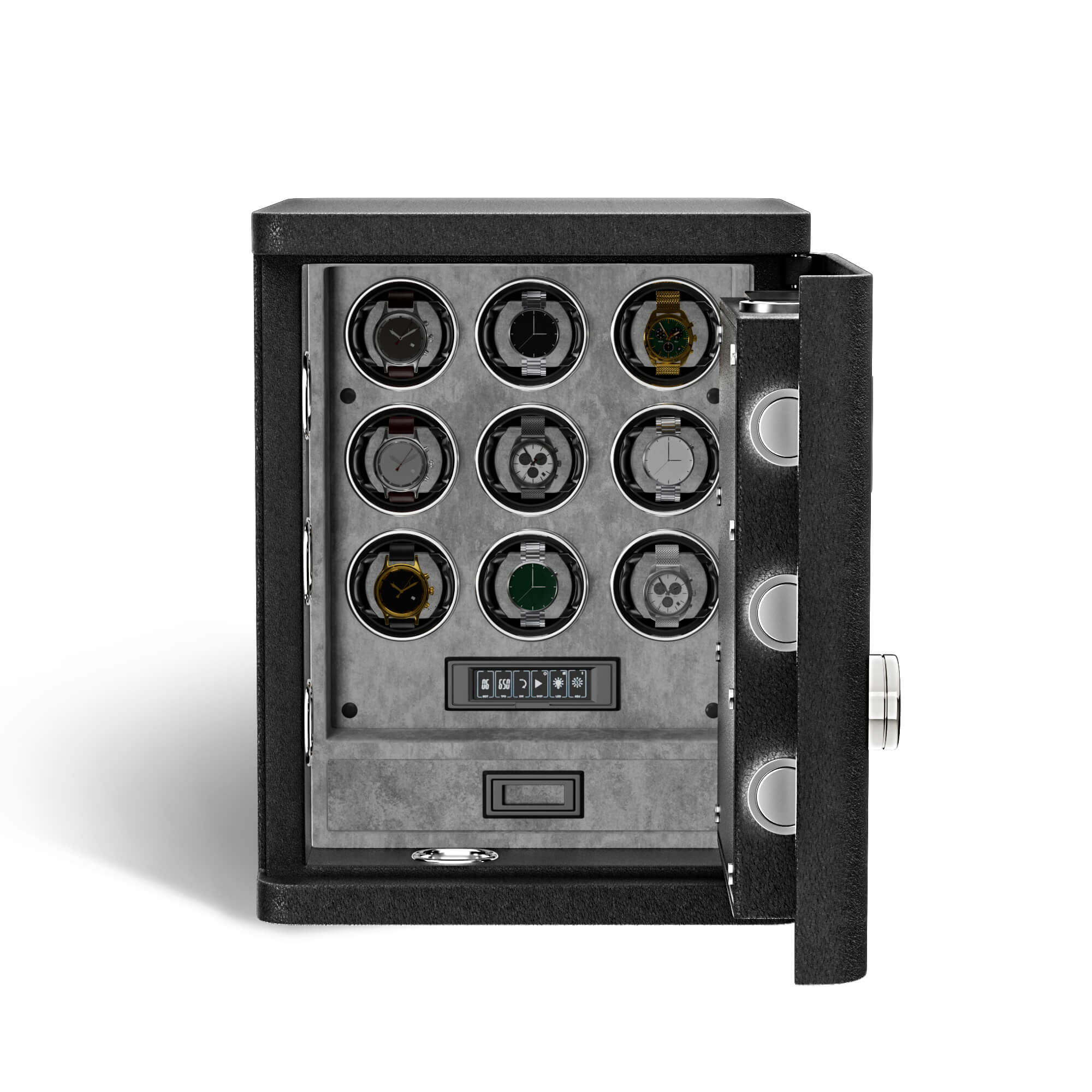 Heavy-Duty 9 Watch Safe – Full-Steel with Digital Keypad Lock & Fingerprint Access & Integrated Storage Drawer