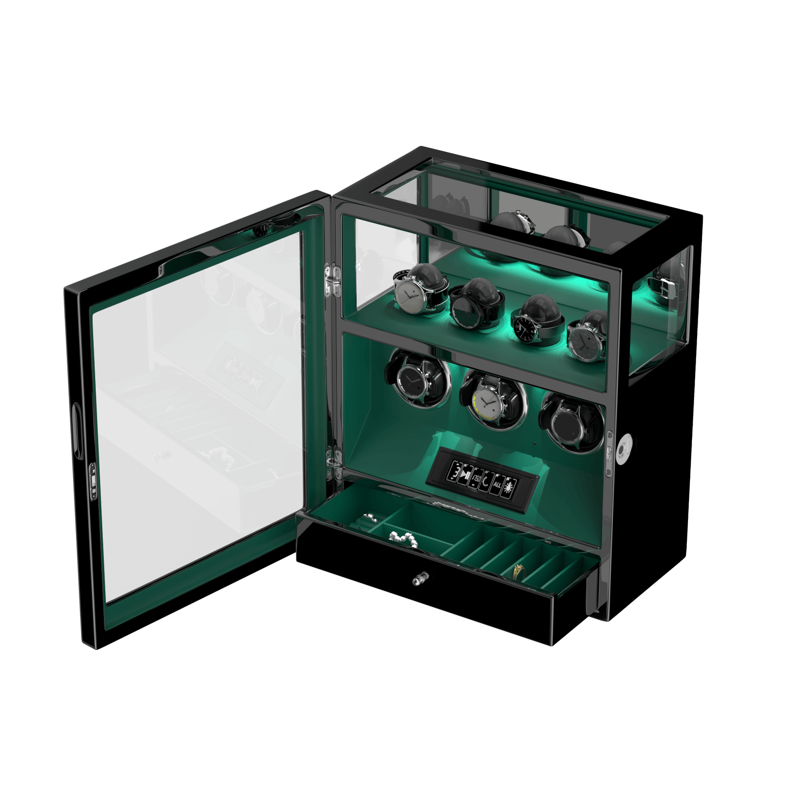 Blocco delle impronte digitali 3 caricatori per orologi con telecomando LCD per riporre gli orologi extra - Verde