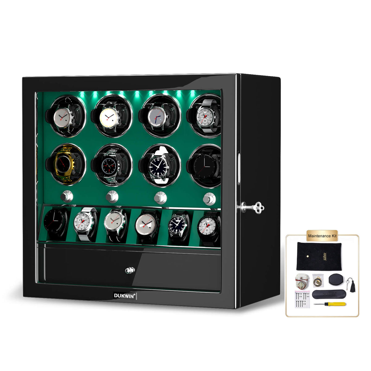 Caricatori per 8 orologi con custodia per 6 orologi con ampio spazio - verde