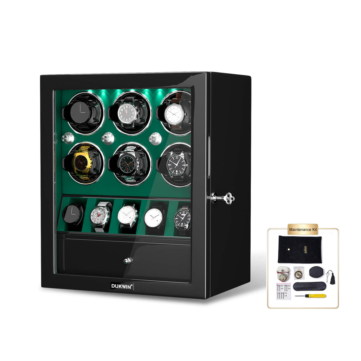 Caricatori per orologi classici per 6 orologi automatici con organizer per display per 5 orologi - verde