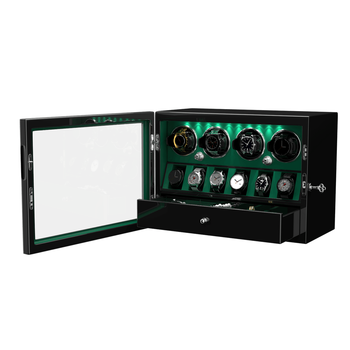 4 caricaorologi per orologi automatici con display organizer per 6 orologi - verde